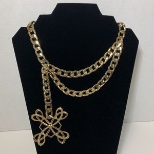 Chunky Double Chain Link Pendant Necklace Gold Tone Statement SHB Shofel Bros